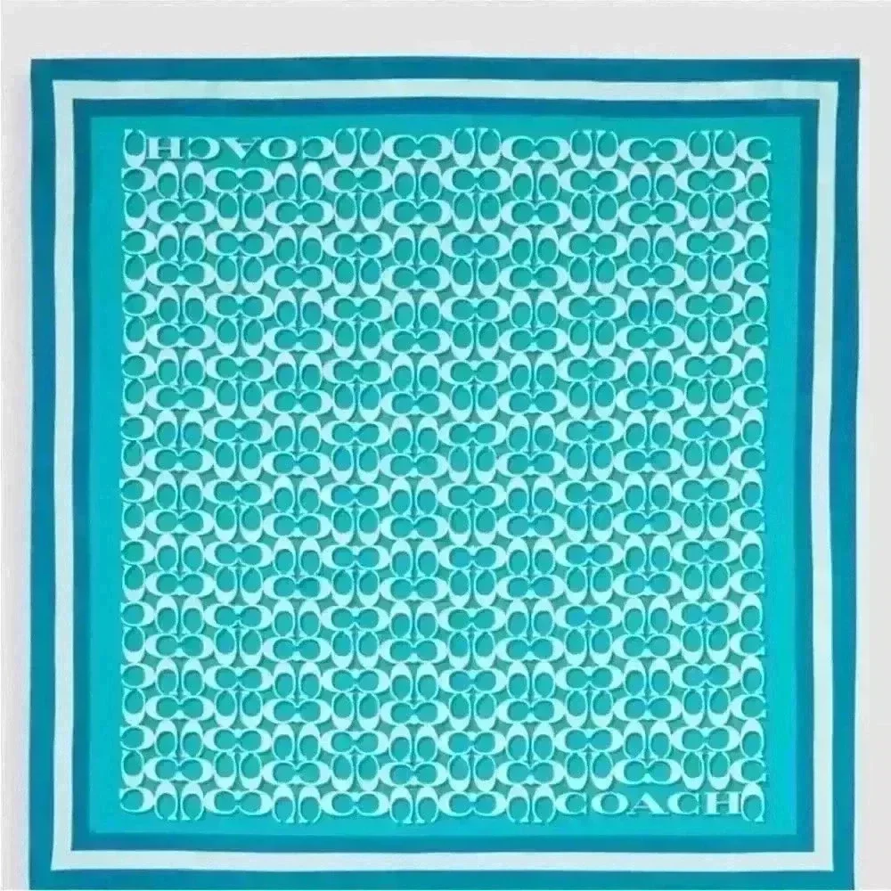 Coach Signature Print Silk Square Scarf in Bright Turquoise NWT